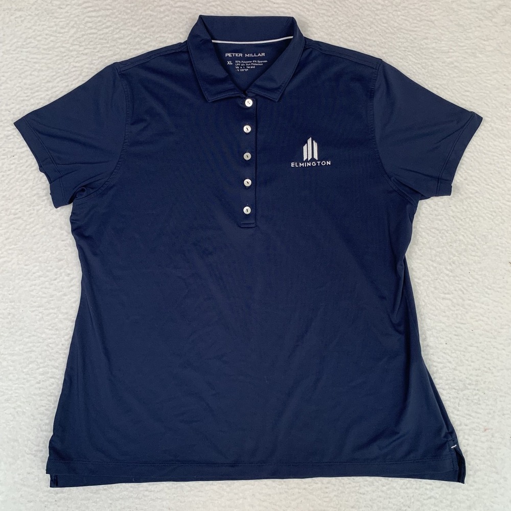 Peter Millar Golf Polo Shirt Womens XL UPF 50+ Sun Protection Company Logo Navy